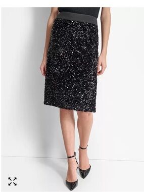 DKNY Women's Sequined Side-Slit Pencil Skirt